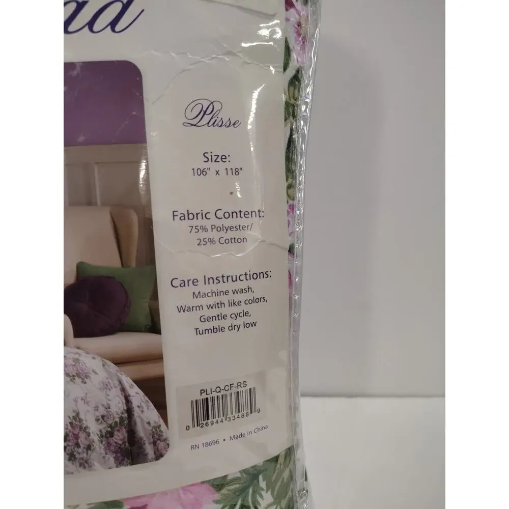 Madison Plisse Bedspread Queen Size 106”x118” Pink Floral New OldStock Vintage